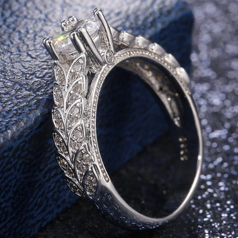 🍁 925 Silver Crystal Zircon Stone Unique Leaf Design Ring for Women, VIP341 - Picture 3 of 10